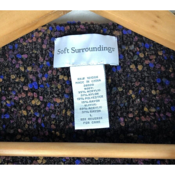 Soft Surroundings Mixed Media Shawl Cardigan Boucle Knit Multicolor Boho Sz L - Picture 8 of 8